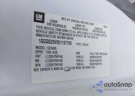 2005 Chevrolet Express from USA, damaged, VIN 1GCGG25V851137795